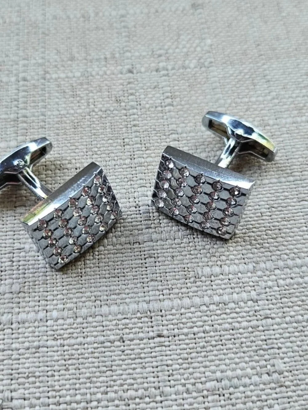 Crystals Accent Cufflinks Silver Tone Fashion Men Jewelry Cuff Links Father Day
